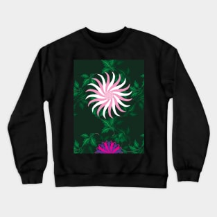 White, Pink, Cerise and Purple Flowers on a Vine Leaves and Forest Green background Crewneck Sweatshirt